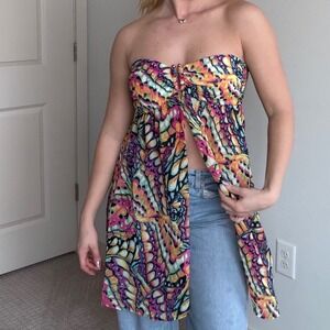 Vintage Kenneth Cole Reaction Butterfly Print Flowy Strapless Top